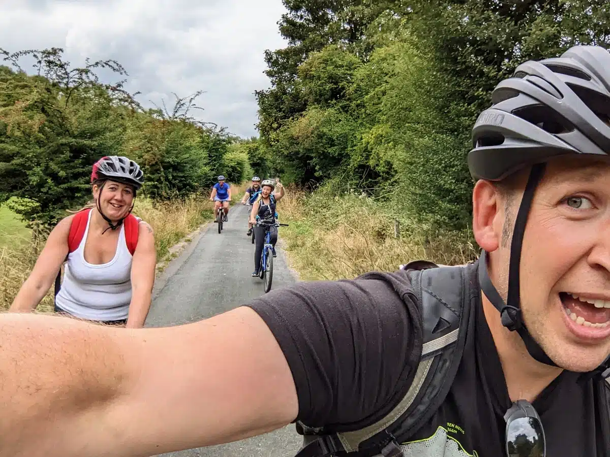 Family bike ride selfie on The Manifold Way