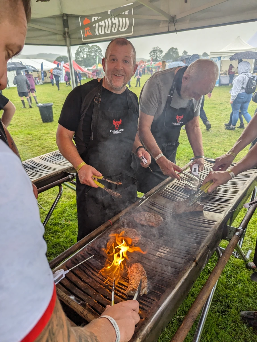 Stu cooking a Steak at the Tomahawk Workshop at the Yorkshire Dales Food and Drink Festival 
