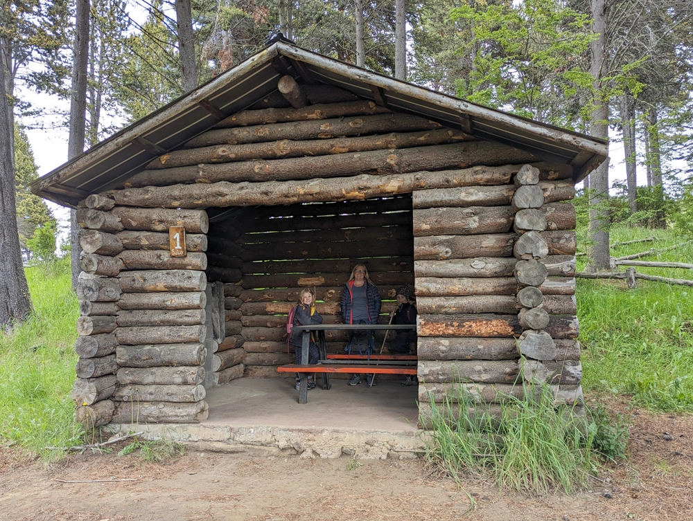 A wooden picnic shelter at Reserva Nacional Coyhaique