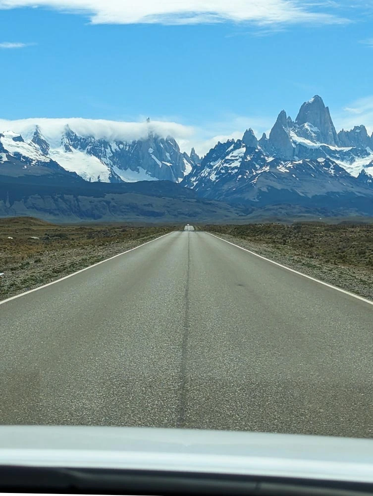 The awe inspiring view of the Andes on the approach to El Chalten including Cerro Fitz Roy