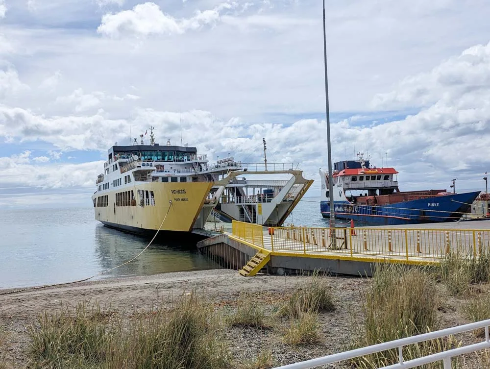 A car ferry in the Punta Arenas port on the Maggelan Strait 