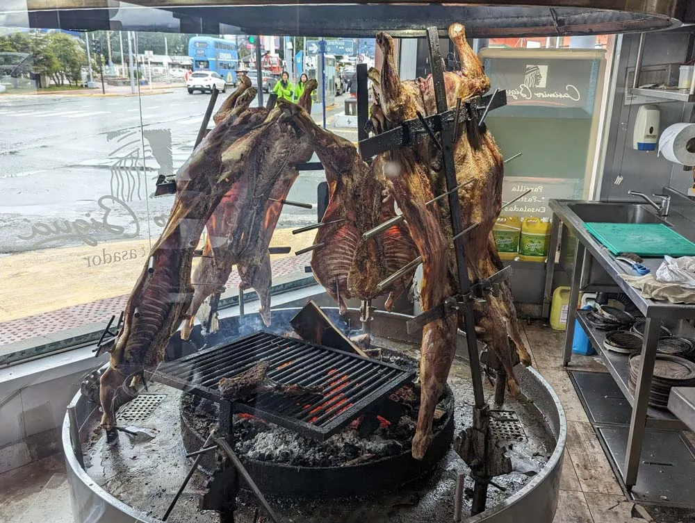 Lamb cooking on a parilla in the traditional Patagonian way